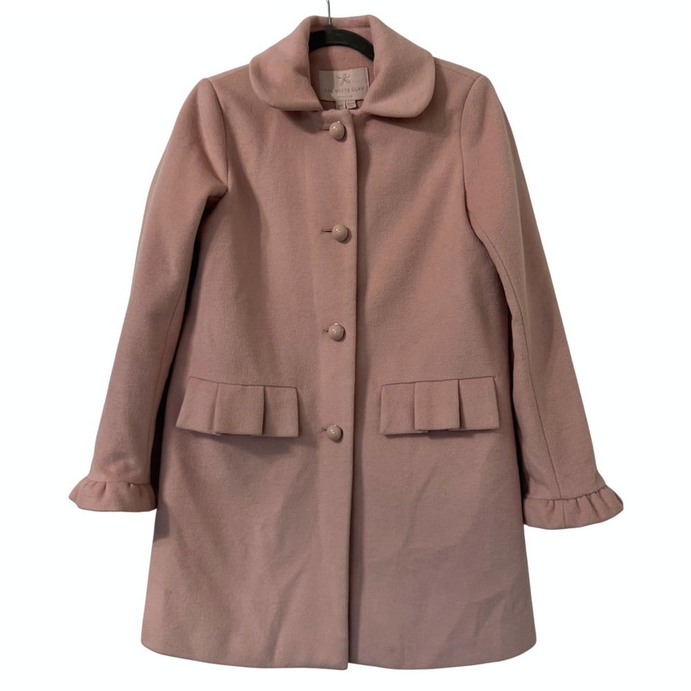 Gal Meets Glam Peacoat XS‎ Pink Wool Blend Ruffle Coquette Softcore Royalcore